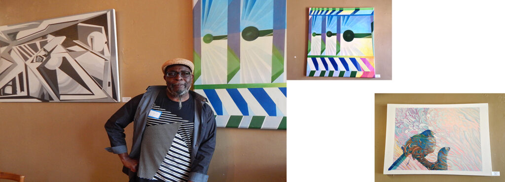 artist Hershell West with some of his art work